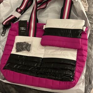 THINK ROYLN Pink, Black, and White Quilted Crossbody Bag Set